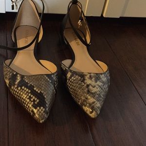 Snake print ankle-strap flats